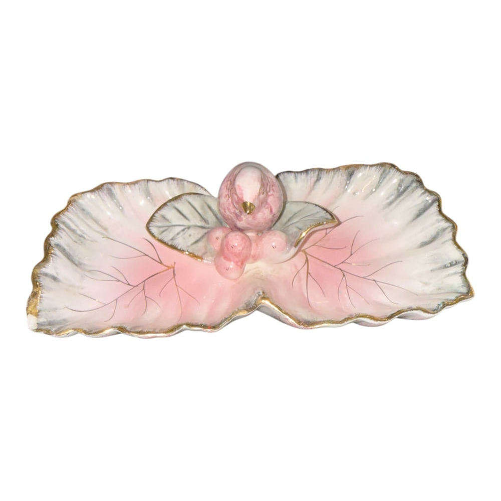Vintage Ucagco Ceramic Pink Bird Trinket Dish with Gold Trim